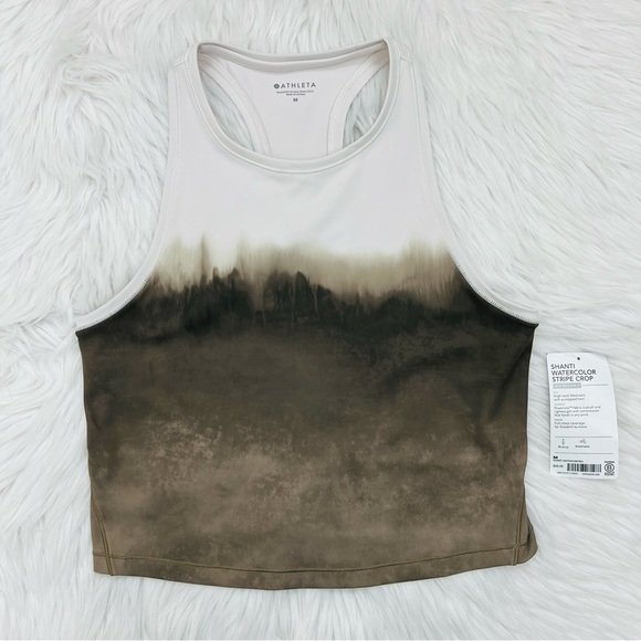Athleta Shanti Watercolor Stripe Cropped Hem Lycra Spandex Blend Work Out Top - Picture 3 of 12